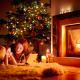 Familie am Kamin