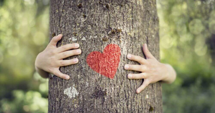 Herz auf Baum mit Umarmung