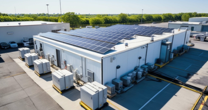 Photovoltaikanlage auf Industriedach in MV symbolisiert steigende Investitionen in erneuerbare Energien