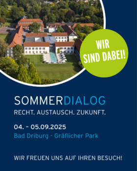 Hinweisgrafik zum SommerDialog 2025 in Bad Driburg mit Veranstaltungsdatum und Austragungsort