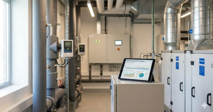 Energie-Audit in der technischen Gebäudeausrüstung mit Analyse von Energieverbräuchen in einem Unternehmensgebäude