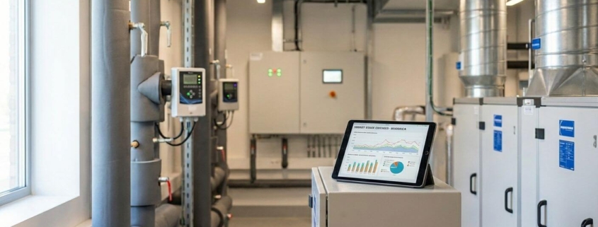 Energie-Audit in der technischen Gebäudeausrüstung mit Analyse von Energieverbräuchen in einem Unternehmensgebäude