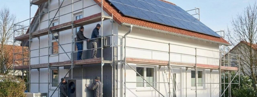Energetische Sanierung eines Einfamilienhauses mit Wärmepumpe, Photovoltaikanlage und Fassadendämmung gemäß Gebäudeenergiegesetz