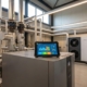 Moderne Heizungsanlage in einem Gewerbegebäude mit einem Tablet, das Energieeffizienz-Daten zur GEG-Reform 2026 anzeigt.