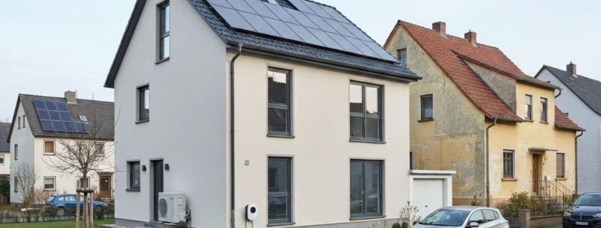 Energieberater erklärt Familie energetische Sanierung eines Einfamilienhauses mit Photovoltaik und Wärmepumpe in Deutschland 2026