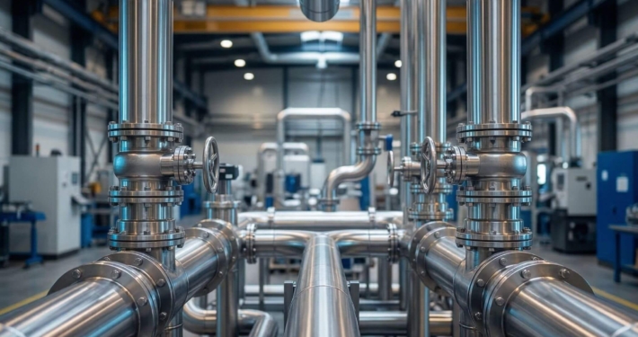 Hochtemperatur-Wärmepumpe in einer modernen Industrieanlage zur CO2-freien Prozesswärme-Erzeugung.