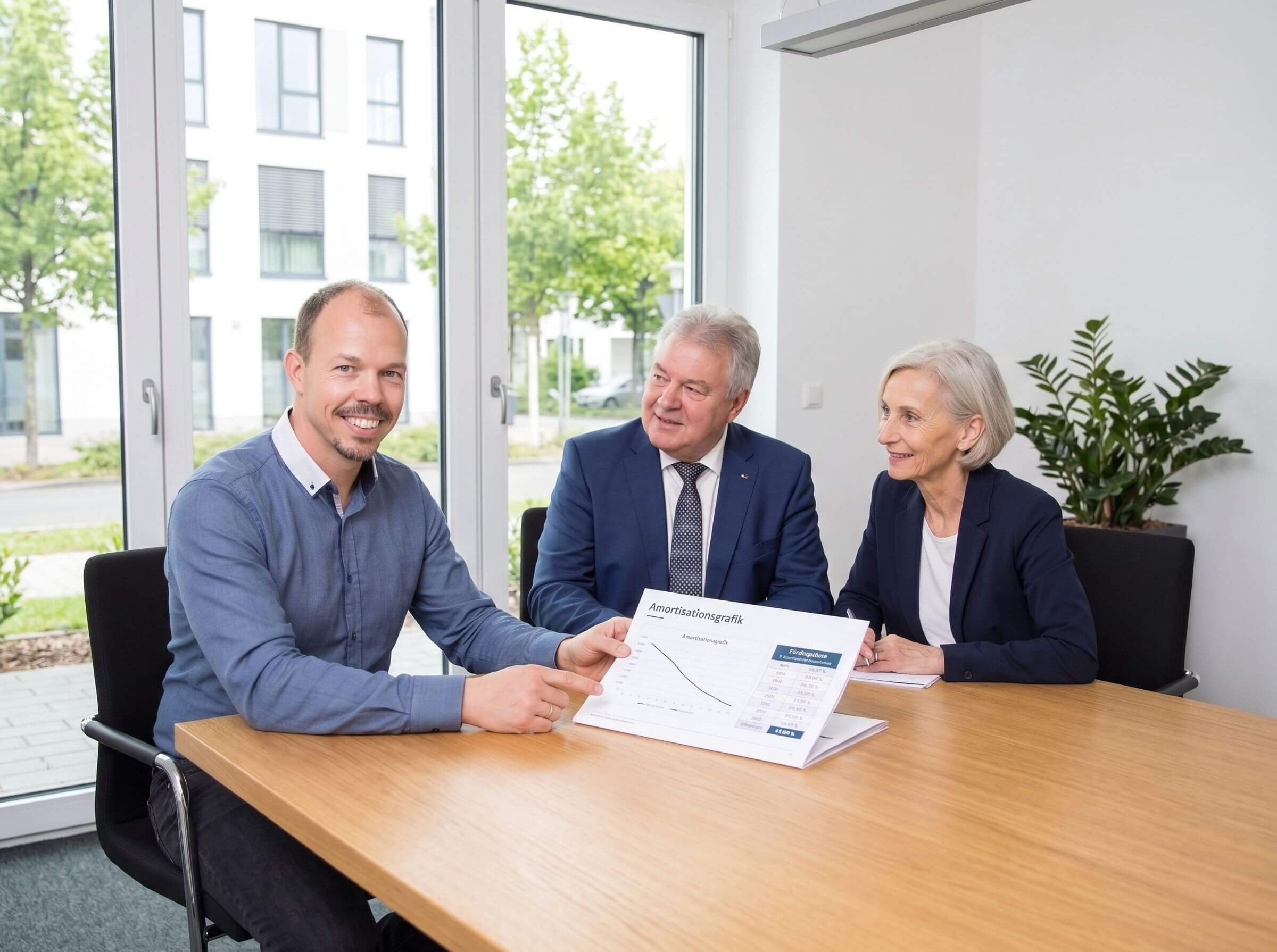 Ein Energieexperte der Cornelius Ober GmbH präsentiert einer Hausverwaltung ein rechtssicheres Sanierungskonzept für deren Immobilienbestand.