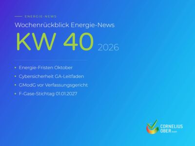 Wochenrückblick Energie-News KW 40 2026: Oktober-Fristen, Cybersicherheit Gebäudeautomation, GModG-Verfassungsbeschwerde, F-Gase-Stichtag