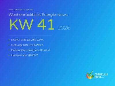 Wochenrückblick Energie-News KW 41 2026: EnEfG, DIN EN 16798-3, Gebäudeautomation Klasse A und Heizperiode