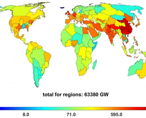 Grafik für weltweite Stromerzeugungskapazitäten für Solar