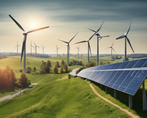 Fortschritt durch erneuerbare Energie in der Landschaft