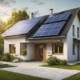 Modernes Haus mit Solarpanelen und Wärmepumpe, entspricht den 2024er Anforderungen des Gebäudeenergiegesetzes