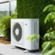 Außen aufgestellte Luft-Wärmepumpe in einem nachhaltigen Wohnquartier, gefördert durch Bundesmittel bis 2023