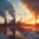Kraftwerk mit dampfenden Kühltürmen bei Sonnenuntergang reflektiert im Wasser, symbolisiert Notwendigkeit von CO2-Reduktionsmaßnahmen
